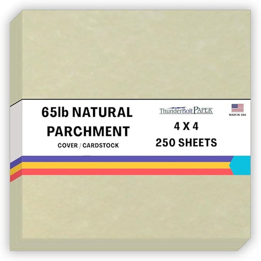 250 Natural Parchment 65lb Cover Paper Sheets 4 X 4 Inches Cardstock Weight Colored Sheets 4" X 4" (4X4 Inches) Small Square Card Size - Printable Old Parchment Semblance