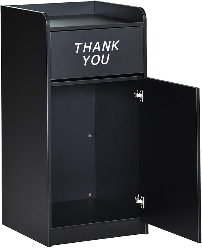 Flash Furniture Sony Laminate Wood Commercial-Grade Trash Receptacle with Tray Top, Wooden Restaurant Trash Can Cabinet and Garbage Receptacle, Black