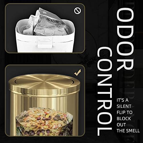 15L/4GAL Gold Bathroom Trash Can, Small Waste Basket with Flipping Lid,Modern Trash can, Golden Trash Can for Bathroom,Kitchen，Living Room,Hotel,Office(Singer Gold)