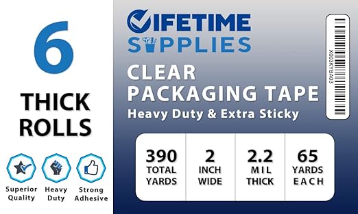 6 Rolls [Upgraded] Clear Premium Packing Tape, 65 Yards, 2.2 mil, Heavy Duty Packaging Tape for Shipping, Moving, Sealing - Stronger & Thicker