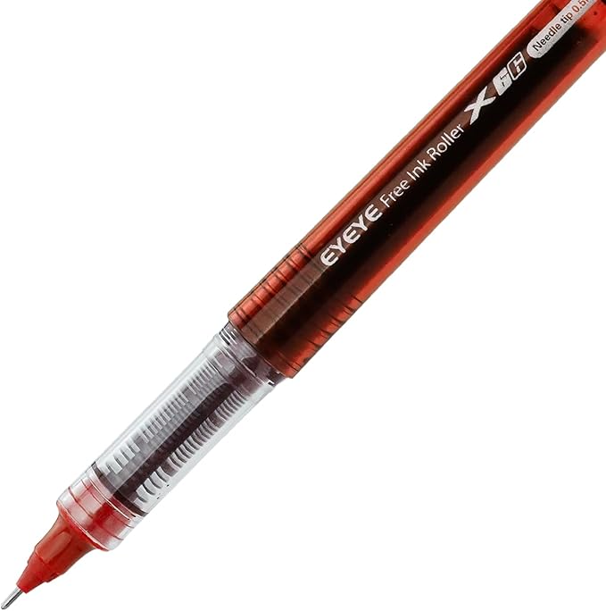 EYEYE 16 Packs Red Rollerball Pens, Liquid Ink Quick Dry Gel Pen, 0.5mm Fine Needle Nib for Taking Notes Doodling, School Office Home Supplies
