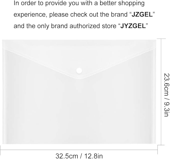 20 Pcs Clear Plastic Envelope with Snap Button Closure, Plastic Waterproof Envelope File Folder, Transparent Folders for Documents, Letter Size, A4 Size, for School and Office Supplies