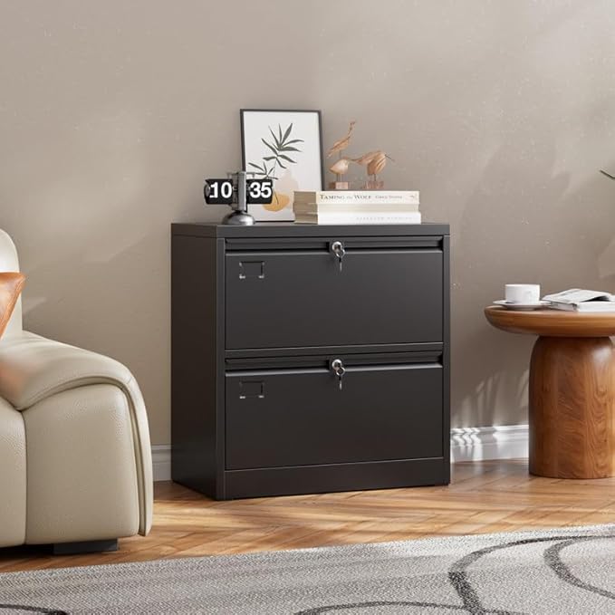 Aobabo Lateral File Cabinet 2 Drawer,Lockable Metal Filing Cabinet, Suitable for Home Office School Hanging Files Letter/Legal Size,Required-Assembly,Black
