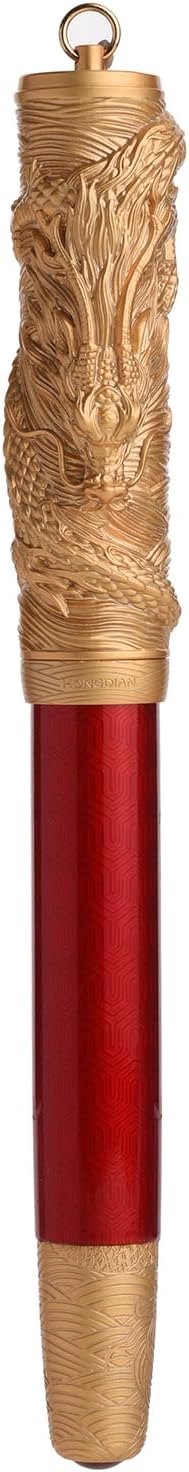 Hongdian A24 Fountain Pen Fine Nib, Bright Red & Golden Dragon Stereoscopic Carving Cap Design