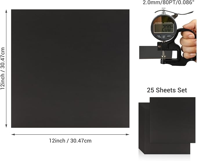 25 Pcs Book Board, Binder Board, Cover Board, Heavy Duty Chipboard for Book Binding, DIY Cardboard (Black, 12 x 12 Inch 80PT)