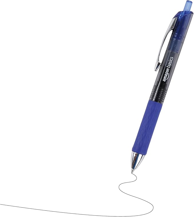 Amazon Basics Gel Pens Fine Point Smooth Writing Pens, Retractable, Blue, 0.7mm, 12 Pack