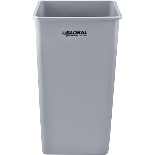Global Industrial Square Plastic Garbage Can, Open Top, 55 Gallon Capacity, Indoor/Outdoor Rated, 19-1/2"W x 19-1/2"D x 34"H, Utility Trash Can, No Lid, Gray