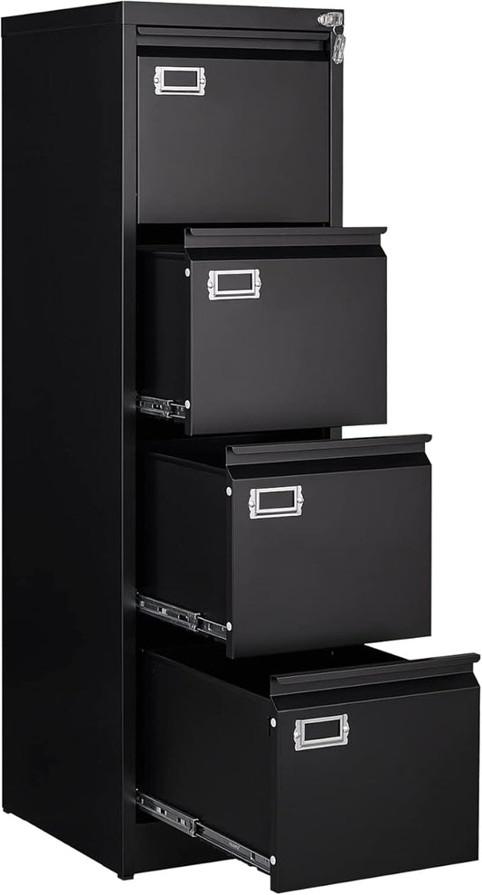 4 Drawer File Cabinet, Filing Cabinets for Home Office, Metal Vertical File Storage Cabinet with Lock, Locking File Cabinet for A4 Legal/Letter, 15" W x 17.7" D x 50.1" H, Assembly Required