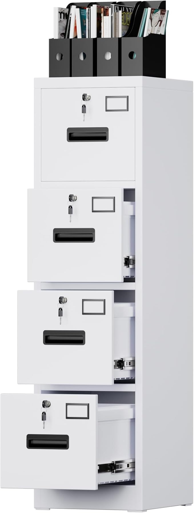 4 Drawer File Cabinet, Metal Vertical File Storage Cabinet with Lock, Office Home Steel Vertical File Cabinet for A4 Letter/Legal Size, 14.96" W x 17.72" D x 55.2" H, Assembly Required