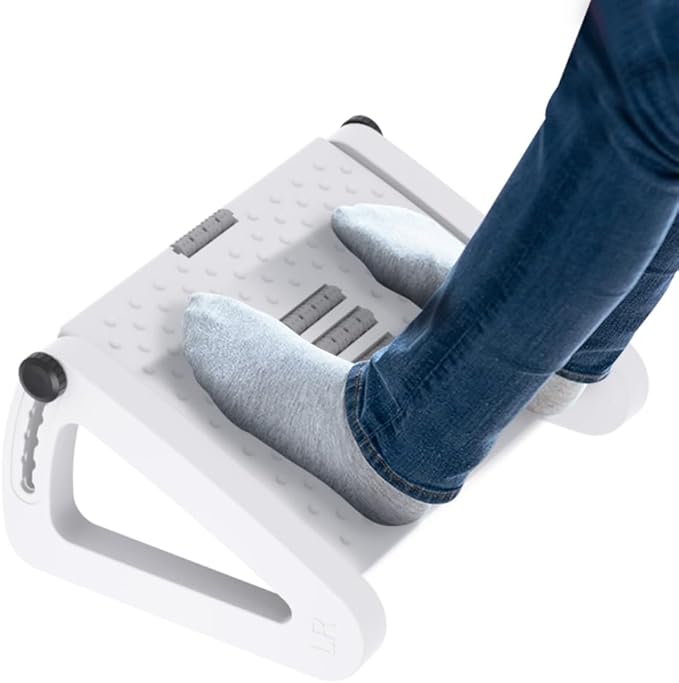 Foot Rest for Under Desk At Work - Six Heights Adjustable Under Desk Footrest - Ergonomic Foot Stools for Under Office Desks - Desks Foot Rest with Massage Rollers - Leg Rest for Chair (White)
