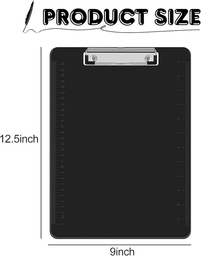 HERKKA 25 Pack Plastic Clipboards, Black, A4 Letter Size, 12.5 x 9 Inch