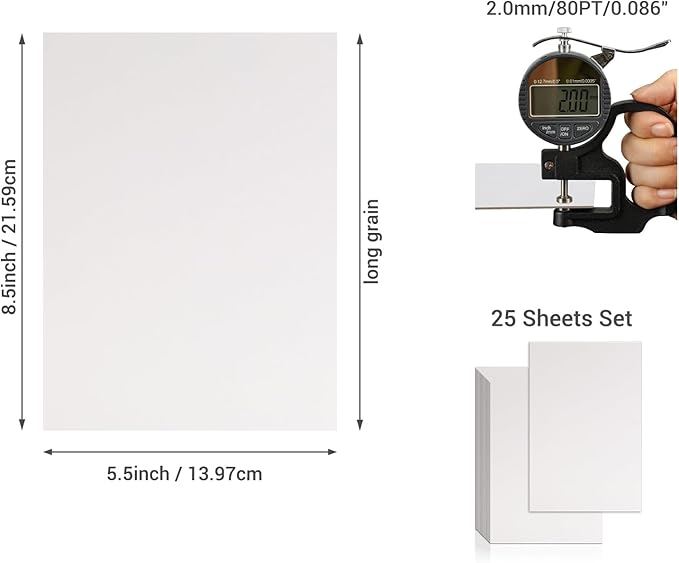 25 Pcs Book Board, Binder Board, Cover Board, Heavy Duty Chipboard for Book Binding, DIY Cardboard (White, 5.5 x 8.5 Inch 80PT)