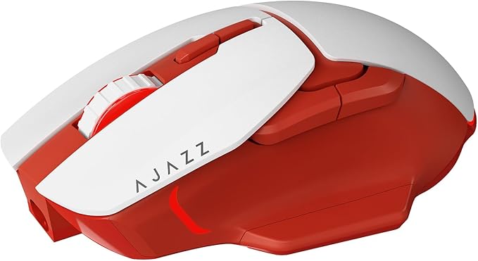 AJ039 2.4G Wireless/ Bluetooth 5.1/ Wired Gaming Mouse, 96g Lightweight, 4800 DPI, Ergonomic LED Backlit USB Gamer Mice Computer Laptop PC, for Windows Mac Linux OS, Red and White