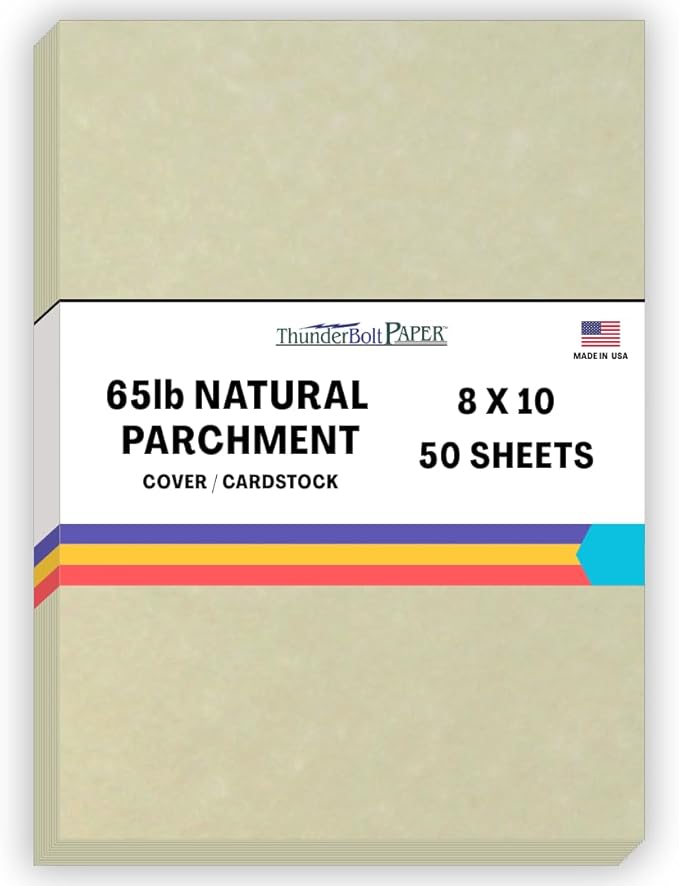 50 Natural Parchment 65lb Cover Paper Sheets 8" X 10" (8X10 Inches) Photo|Picture-Frame Size - Printable Old Parchment Semblance Through The Processing of The Pulp