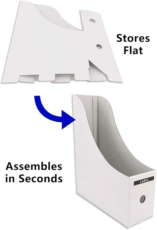 HUAPRINT White Magazine Holder(6 Pack) Cardboard Magazine File Holder-Folder Holder,Magazine Organizer,Document Organizer,Magazine Storage Box,With Labels