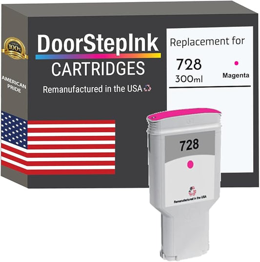 DoorStepInk Remanufactured in The USA Ink Cartridge Replacements for HP 728 300ml Magenta F9K16A for DesignJet T730 36-in Printer, DesignJet T830 24-in MFP, DesignJet T830 36-in MFP