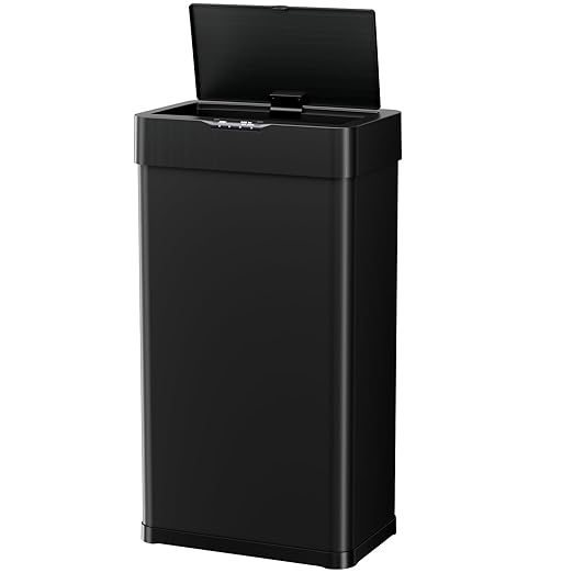 AthLike Sensor Trash Can, Touchless Motion Sensor Trash Bin, Smart Automatic Garbage Can with Soft-Close Lid, Bag Retainer Ring and Display Light,for Kitchen,Living Room Office (Black, 13.2 Gal)