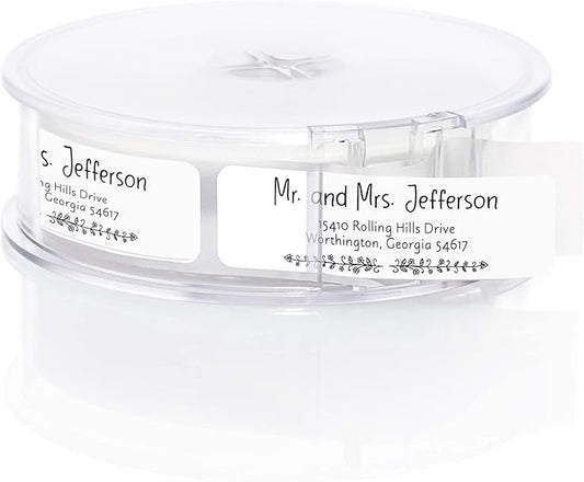 Black and White Botanical Rolled Address Labels / 500 Personalized Return Address Labels/Designer Address Stickers in Elegant Plastic Dispenser