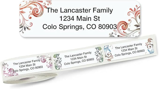 Colorful Images Colorful Gray Swirls Rolled Personalized Return Address Mailing Labels with Dispenser, Customize with Name & Shipping Address, 250 ¾” x 2½” Self Adhesive, Easy Peel Label Roll