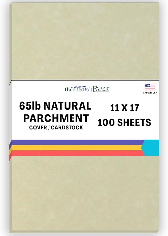 100 Natural Parchment 65lb Cover Paper Sheets 11 X 17 Inches Cardstock Weight Colored Sheets (11"X17") Tabloid|Ledger Size - Printable Old Parchment Semblance Through The Processing of The Pulp