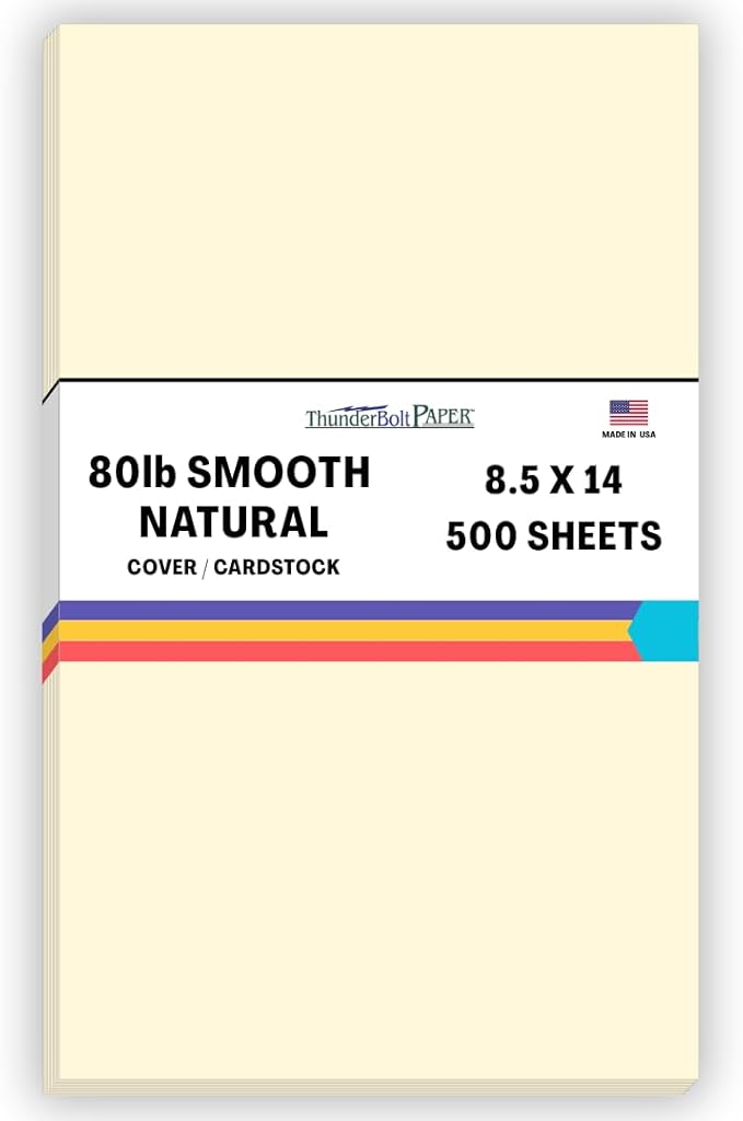 500 Natural Smooth Card Stock Sheets Paper - 8.5 X 14 Inches Legal|Menu Size - 80# (80 lb/pound) Cover Weight - Quality Paper - Smooth Finish