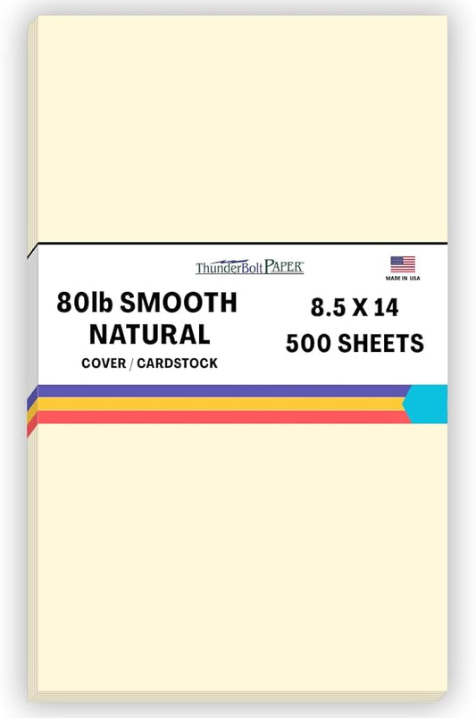 500 Natural Smooth Card Stock Sheets Paper - 8.5 X 14 Inches Legal|Menu Size - 80# (80 lb/pound) Cover Weight - Quality Paper - Smooth Finish