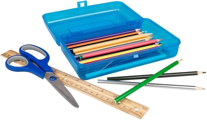 Craft County | Transparent Pencil Box | Colored Utility Box Storage Office Supplies Organizer | Blue