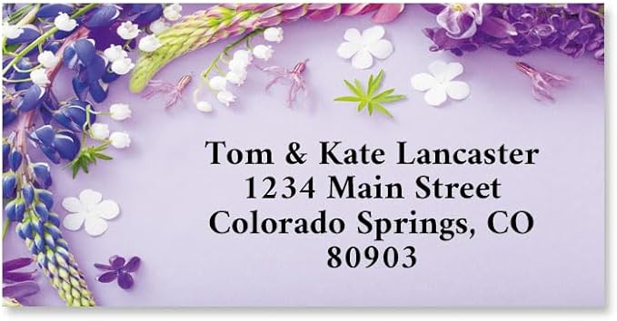 Colorful Images Draped in Purple Floral Return Address Mailing Labels, Personalize with Name & Address, Set of 144 Self Adhesive, Easy Peel Flat Label Sheets, Large, 4 Designs