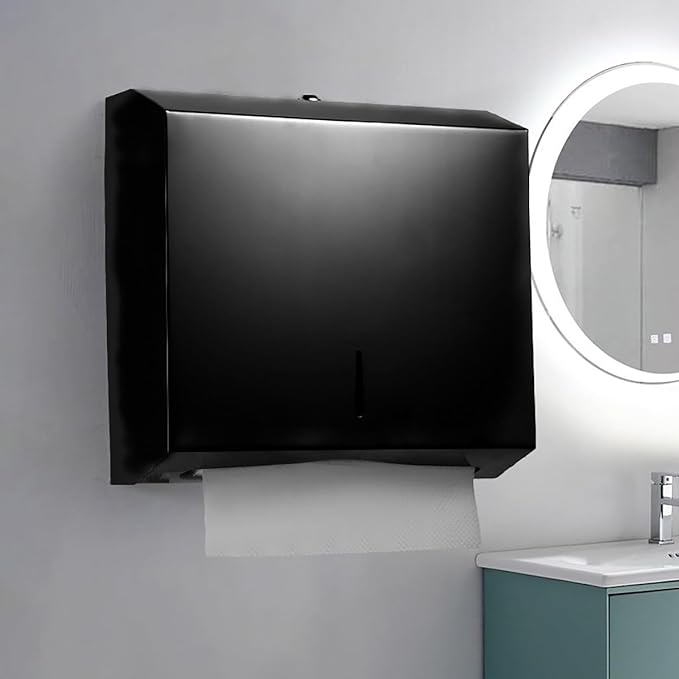Comercial Paper Towel Dispenser Wall Mount, Stainless Steel Hand Towel Dispenser with Lock, Trifold/C Fold Paper Towel Holder for Bathroom Kitchen Office Public Places, Large Capacity Tissue Holder