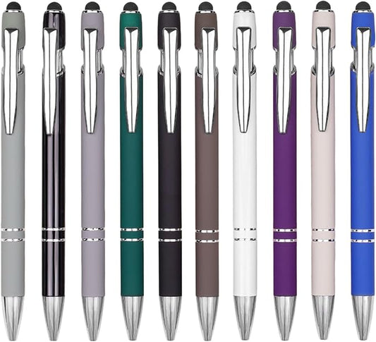 Ballpoint Pen Metal Soft Stylus Pen for Touch Screens，Retractable Tactile Turn Pen，Bulk Pens for Gifts Office Essentials，Medium Point，Black Ink (10 Color)
