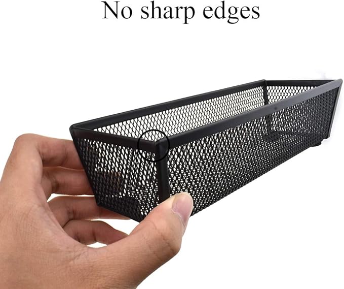 HAHIYO Stackable Mesh Tray Cup 9 x 3 x 2 inches Sturdy Container for Desk Drawer Organizer Collection for Home Office School kitchen Soft Foam Feet No Sharp Edges 2 Pack Black