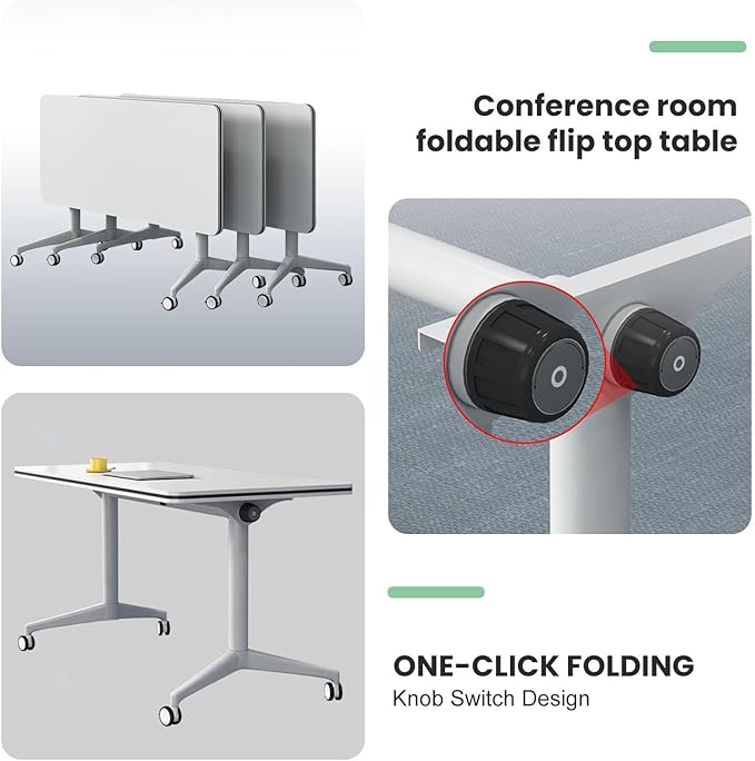Folding Conference Table – Portable Flip-Top Desk with Locking Wheels, 47.2IN Conference Room Tables Modular Office Desk Heavy-Duty Metal Frame,Space-Saving Design for Meeting & Training Rooms(2PACK)
