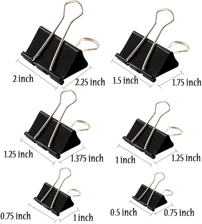 Binder Clips Paper Clamp for Paper-130 Pcs Clips Paper Binder Assorted Sizes (Black)