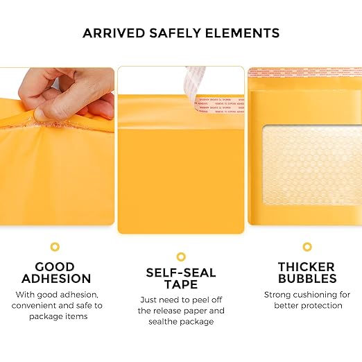 Fuxury Small Bubble Mailers 4x8" 100 Pack Padded Envelopes Thick Kraft Bubble Envelopes Usable Size 4x7" Waterproof Cushioned Padded Mailers Packaging for Small Business #000 Yellow