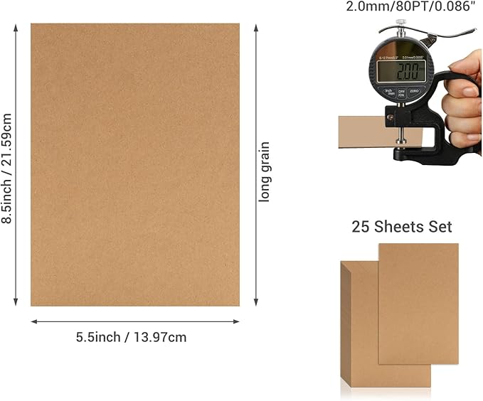 25 Pcs Book Board, Binder Board, Cover Board, Heavy Duty Chipboard for Book Binding, DIY Cardboard (Brown, 5.5 x 8.5 Inch 80PT)