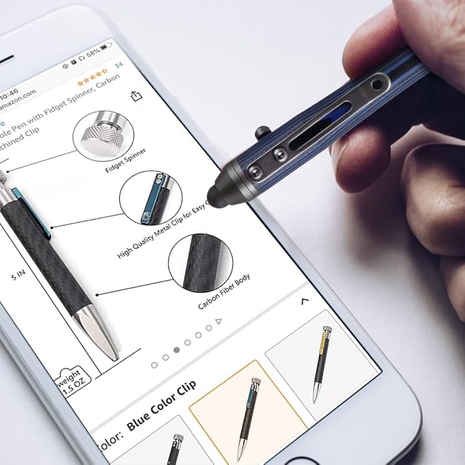 Cool Hand 5.7'' Bolt Action Pens, EDC Ballpoint Ink Refillable, Stylus for Touch Screen, G10 Body w/Pocket Clip, Ergonomic Grip, with a Free Refill, 5374-N