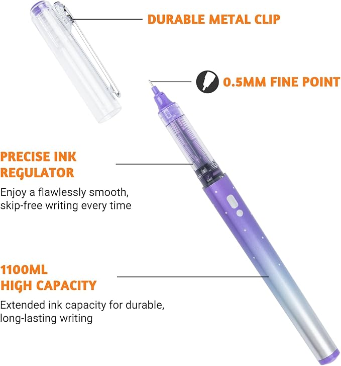 12 Colors Liquid Ink Rollerball Pens For Journaling, 0.5mm Fine Point Bible Pens, No Bleed and Quick-Dry, Smooth Writing Gel Pens for Bullet Journal and Taking Notes