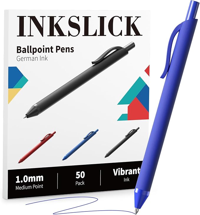 50 Pack Blue Ink Pens - Bulk Pens, 1.0MM Medium Point Ballpoint Pens, Smooth Writing No Bleed Retractable Ball Point Pen (Blue)