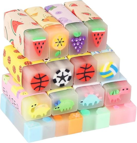 Cute Erasers for Kids Bulk 16 Pack Animal Food Fun Desk Pets Pencil Students School Supplies Prize Gifts Party Favors
