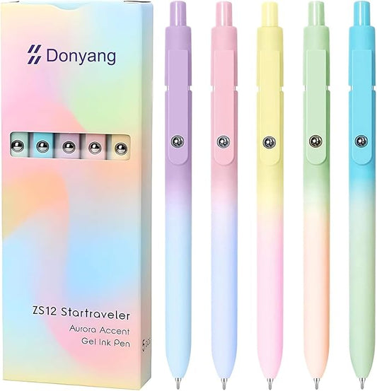 Gel Pens, 5PCS 0.7mm Cute Gel Pens Black Ink Fine Point Pens With Smooth Writing for Journaling Note Taking, High-End Series Ballpoint for School Office Supplies, Easter Basket Essentials(Gradient)