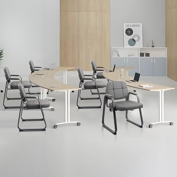 CLATINA Waiting Room Guest Chair with Bonded Leather Padded Arm Rest for Office Reception and Conference Desk Black with Sled Base Grey 4 Pack