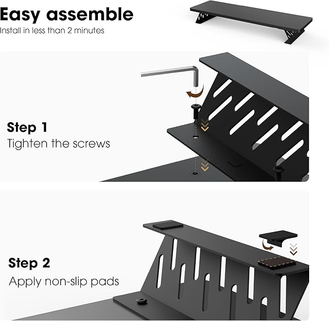 Fenge Dual Monitor Stand Riser, 42.5 Inch Desk Top Shelf for 2 Monitors, Computer Stands for Desk, Wood & Steel Desktop Riser for Laptop, PC, Printer