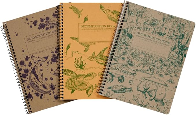 Decomposition 3-Pack Coastal Harmony College Ruled Spiral Notebook - 9.75 x 7.5 Journal, 160 Lined Pages - 100% Recycled Paper - Notebooks for School Supplies, Home & Office - Made in USA