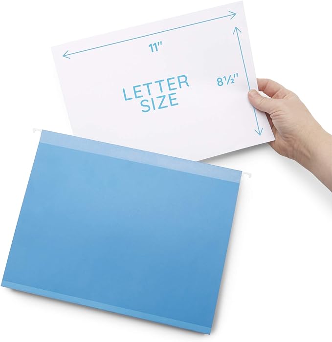 Blue Summit 50 Extra Capacity Hanging File Folders Letter Size, 2 Inch Expansion, Hanging File Folders Extra Capacity, Designed for Bulky Files, Filing Cabinets, Medical Charts, Assorted Colors