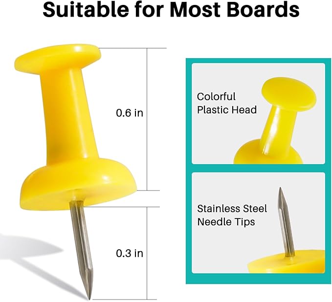 60Pcs Push Pins for Bulletin Board, Thumb Tacks for Cork Board, Colorful Plastic Head, Steel Tip, Thumbtacks for Wall Poster Photo Maps Pictures Office Home Decor