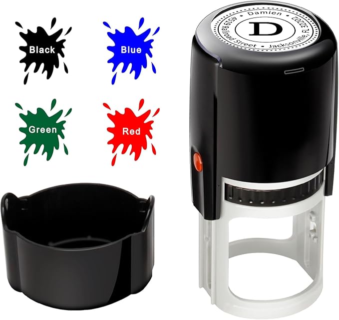 Custom Round Stamp Personalized Self-Inking Rubber Stamps Customized Business Label Stamp Return Address Rubber Office Name Text Logo 4 Ink Color