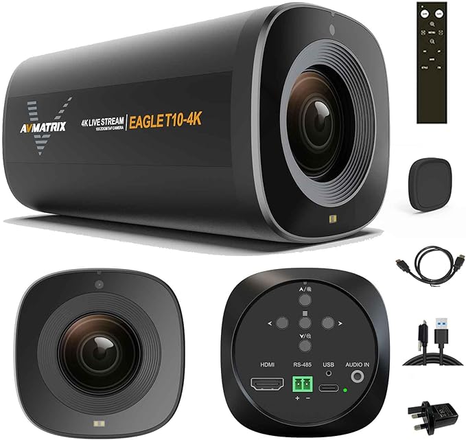 AVMATRIX Live Streaming Camera 10X Optical Zoom 75.4° Wide Angle ToF Auto Focus FHD 1080P 60fps Streaming Camera with USB3.0 & HDMI Out Work with OBS Zoom Teams YouTube/Twitch/Facebook Eagle T10