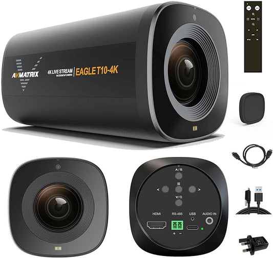 AVMATRIX Live Streaming Camera 10X Optical Zoom 75.4° Wide Angle ToF Auto Focus FHD 1080P 60fps Streaming Camera with USB3.0 & HDMI Out Work with OBS Zoom Teams YouTube/Twitch/Facebook Eagle T10
