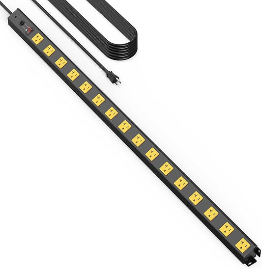 HHSOET 16 Outlet Long Power Strip, 15FT Heavy Duty Power Strip with 4800J Surge Protection, 20a Mountable Wide-Spaced Outlets for Home, Office, Garage & Workshop - ETL Certified