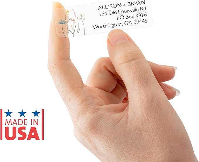 Clear Wildflower Rolled Address Labels / 250 Personalized Return Address Labels/Designer Address Stickers in Elegant Plastic Dispenser